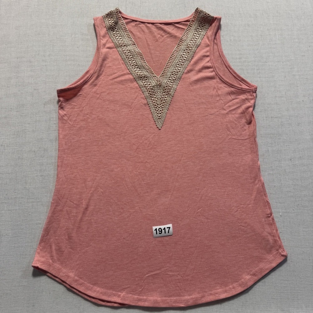 Crochet‎ Lace V-Neck Tank Top Women Sz S Coral Pink Pre-Owned